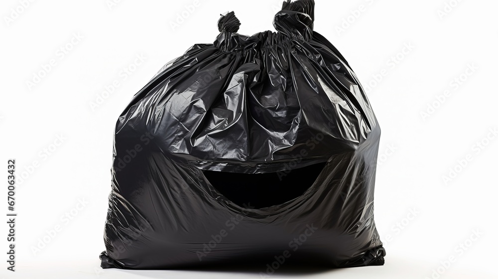 Garbage face. Black plastic trash bag in form of face. Recycling, Waste, Ecology, Environment