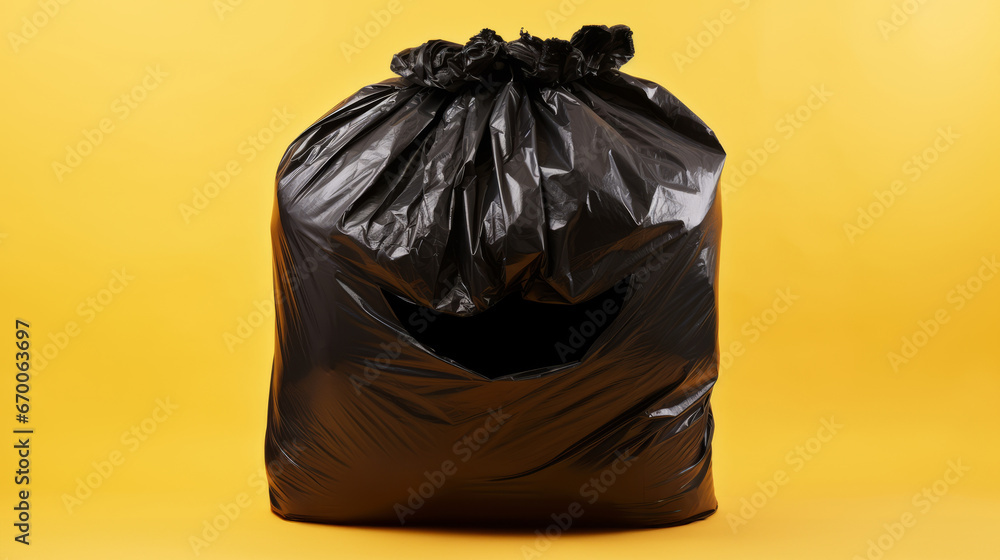 Garbage face. Black plastic trash bag in form of face. Recycling, Waste, Ecology, Environment Garbage face. Black plastic trash bag in form of face. Recycling, Waste, Ecology, Environment