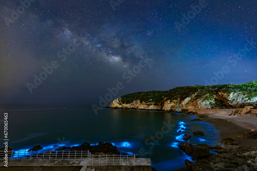 Stars and Blue tears noctiluca scintillans. photographed in Matsu, Taiwan