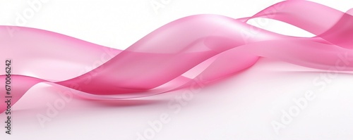 A pink ribbon close up on a white background
