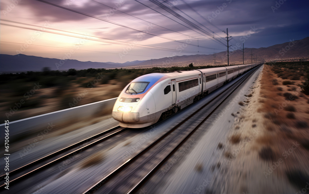 Fototapeta premium Fast-moving high-speed train,,created with Generative AI tecnology.