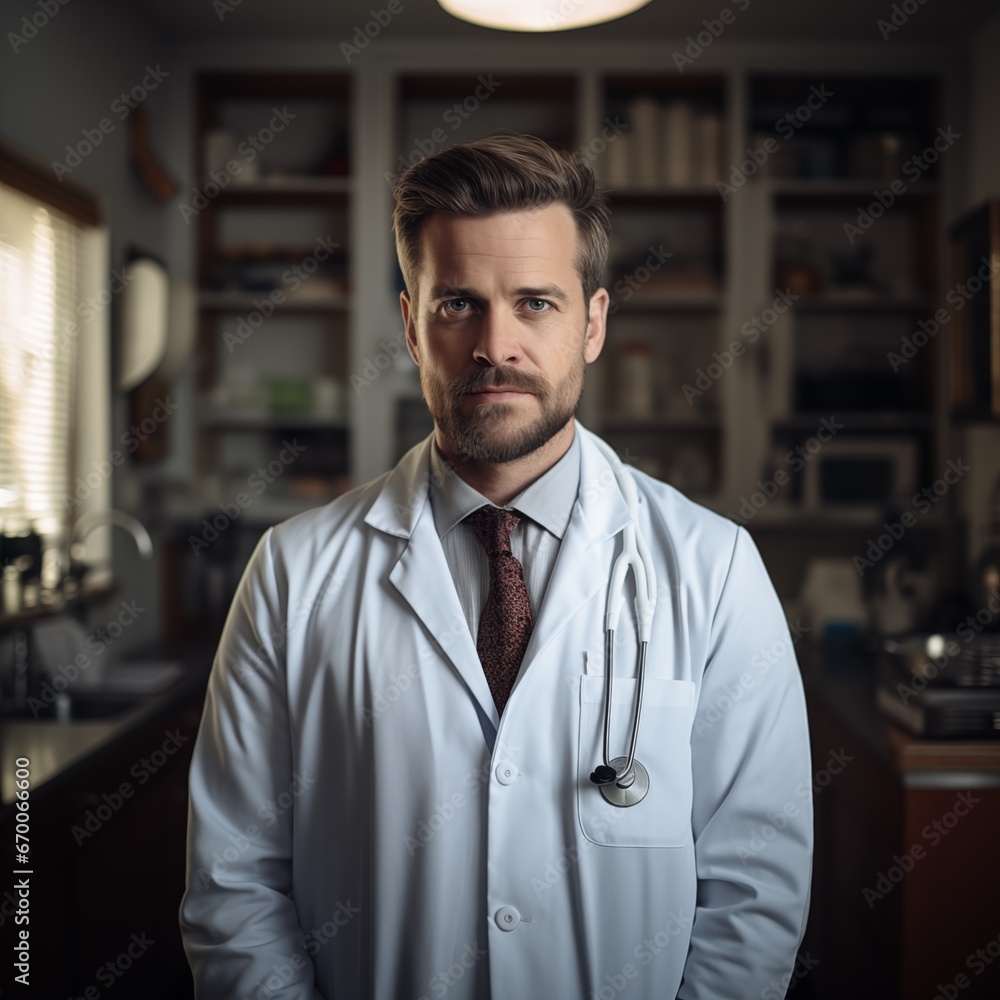 Portrait of a doctor in kitchen background Cinematic Portrait of a doctor in kitchen background Cinematic