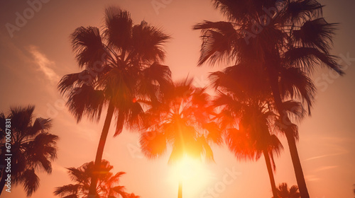 Sunset among palm branches
