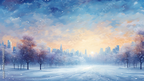 Winter in the city abstract painting