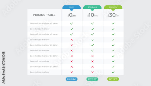 Pricing list table infographic design template