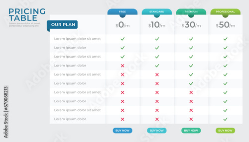Pricing plans and tables comparison photo