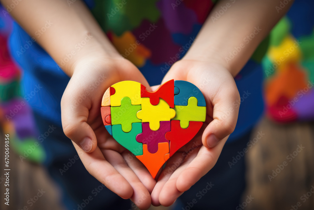 custom made wallpaper toronto digitalGirl holding rainbow colored puzzle heart in her hands