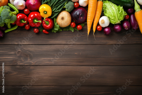 Delicious organic vegetables on a wooden background