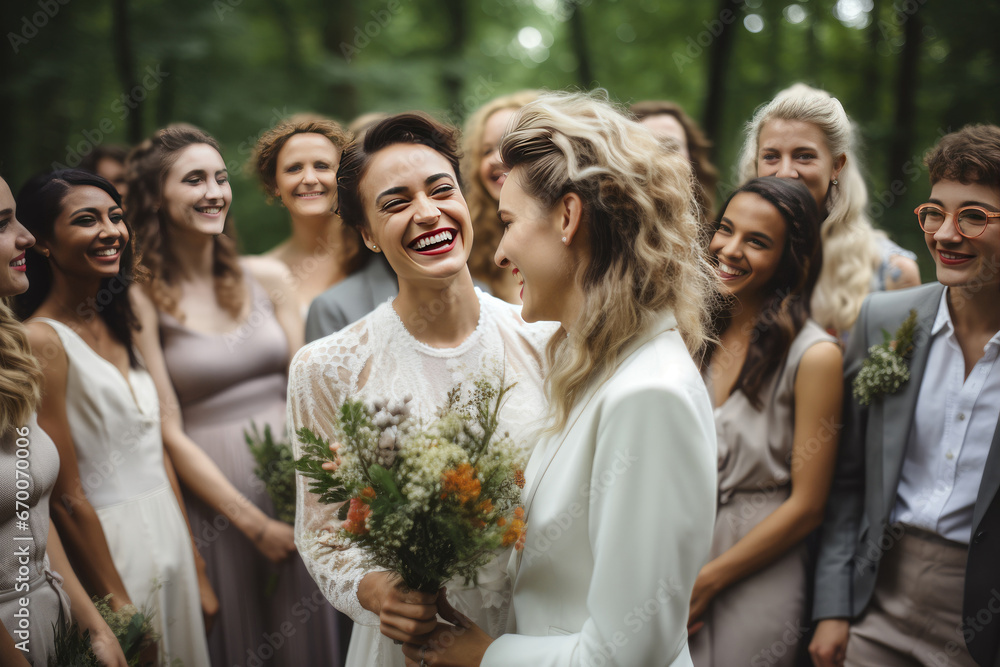 Two beautiful lesbian brides on their wedding