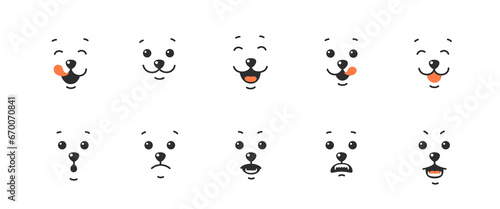 Various animal face, different emotions. Happy, angry and sad dog face. Vector illustration.