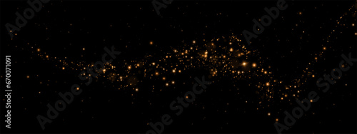 Dust sparks and golden stars shine with special light. Vector sparks on black background. Christmas light effect. Sparkling magic dust particles.	