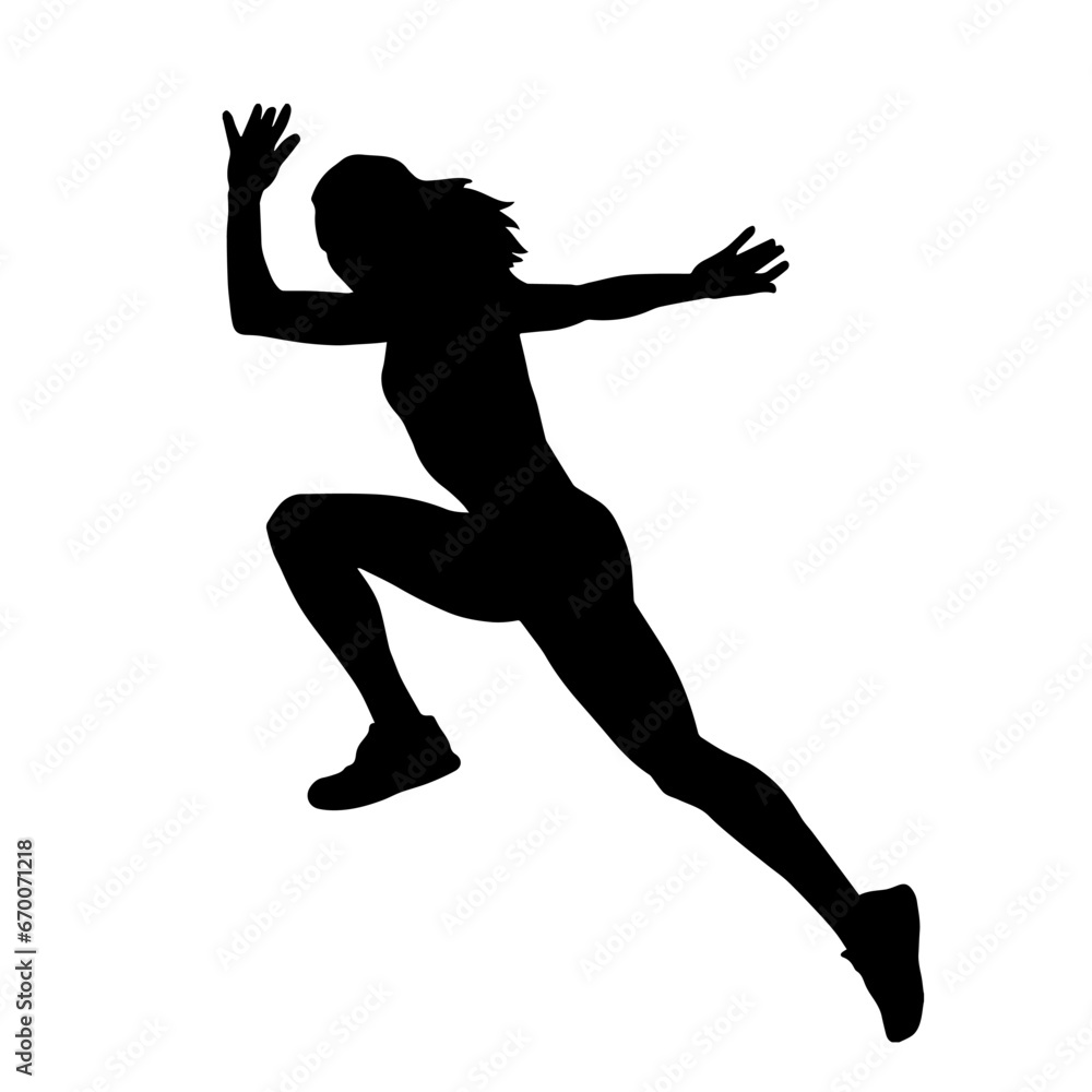 Silhouette of a female in run pose. Silhouette of a woman athlete running.