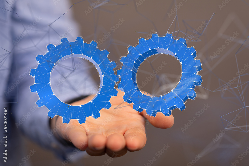 gear system data. Connecting lines and dots.Big data visualization - neural network exposure digital gear system data. Connecting lines and dots.Big data visualization - neural network exposure digital
