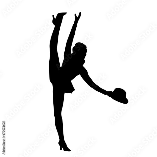 Silhouette of a female dancer in action pose. Silhouette of a woman dancing happily.