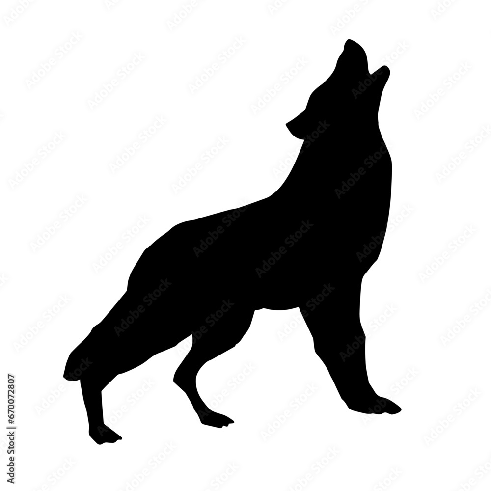 Silhouette of a wild wolf animal isolated on white background.