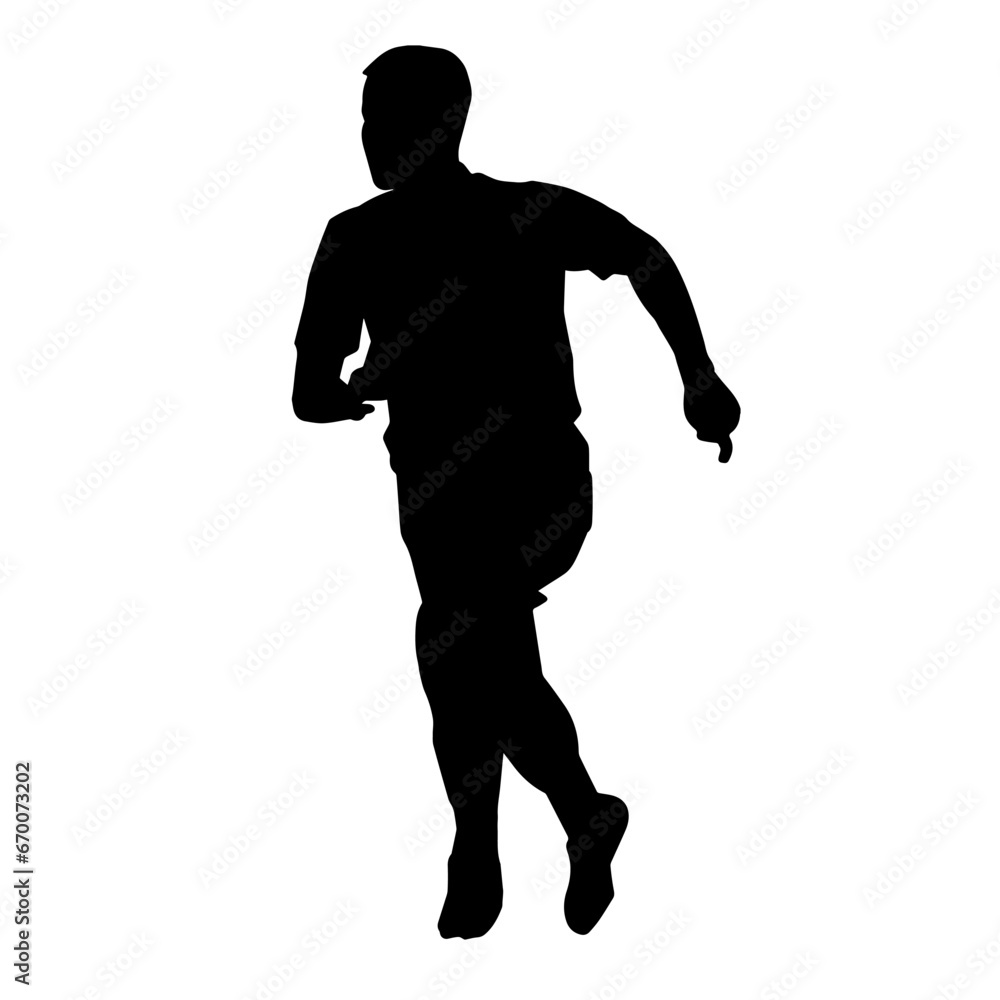 Silhouette of a sporty slim male in running pose. Silhouette of a sporty man doing jogging.