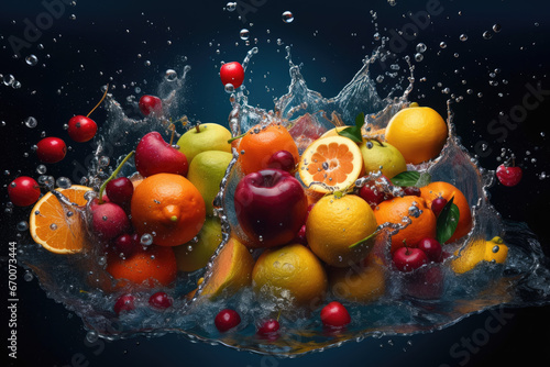 Fruits in water splash - Generative AI