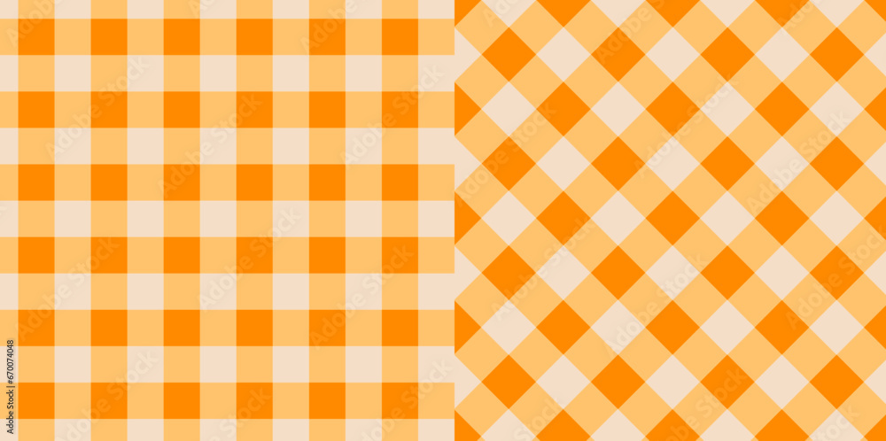 Gingham checkered plaid pattern in orange use for tablecloth, gift paper, napkin, blanket, scarf, textile and etc. Gingham checkered plaid pattern in orange use for tablecloth, gift paper, napkin, blanket, scarf, textile and etc.