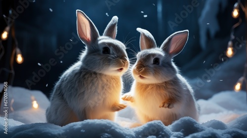 White Bunny Rabbit Goat Kid Touching, Background Image, Valentine Background Images, Hd