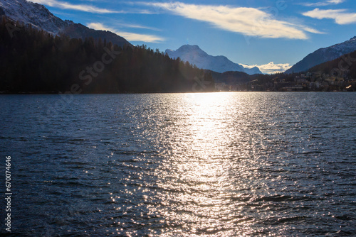 Fototapeta Naklejka Na Ścianę i Meble -  View of St. Moritz lake in Graubunden canton, Switzerland