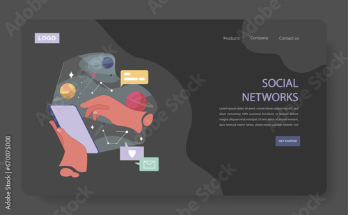 Loneliness web banner or landing page dark or night mode. Unhappy person, astronaut left alone in space. Character suffering from solitude. Modern communication problem. Flat vector illustration