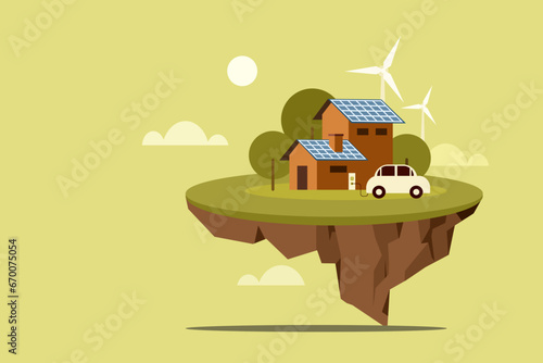 Illustration of an eco friendly house using renewable sources of energy