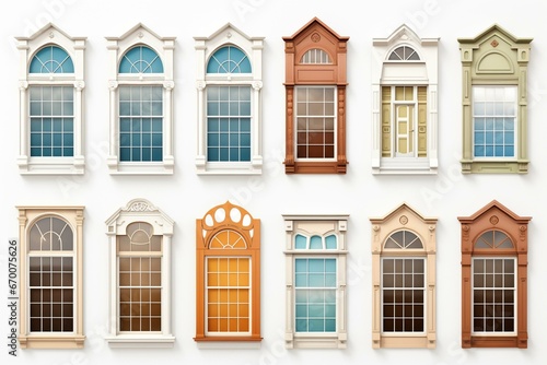 Assorted window sale backgrounds depicted in 3D render on white. Generative AI © Eirik