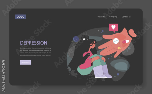 Loneliness web banner or landing page dark or night mode. Unhappy person, astronaut left alone in space. Character suffering from depression. Modern communication problem. Flat vector illustration