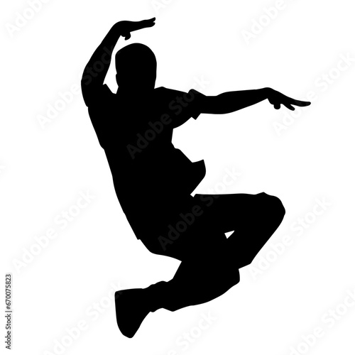 Silhouette of a man dancing pose. Silhouette of a male dancer in action pose. 