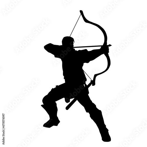 Silhouette of an ancient archery soldier in action pose. Silhouette of a medieval soldier with archery weapon.