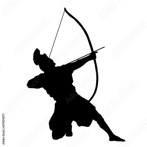 Silhouette of an ancient archery soldier in action pose. Silhouette of a roman soldier with archery weapon.