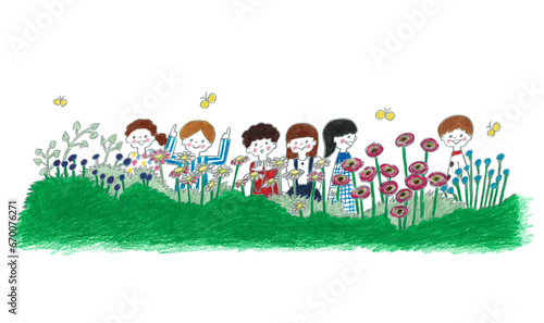 花の咲く庭と子供たち © K.M.S.P.