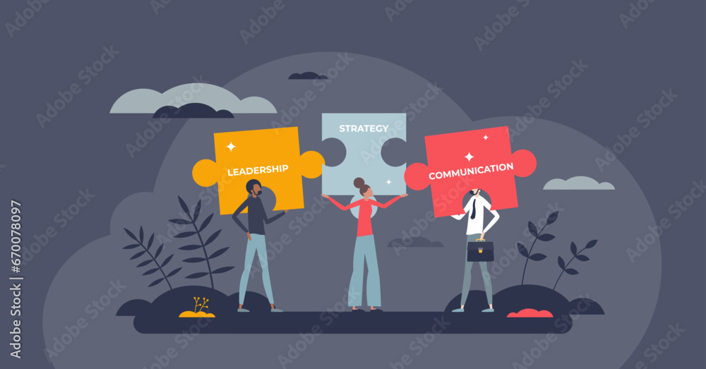 Team collaboration or teamwork with effective partnership tiny person ...