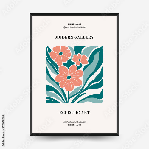 Abstract floral posters template. Modern trendy Matisse minimal style. Pink and blue colors. Hand drawn design for wallpaper, wall decor, print, postcard, cover, template, banner.