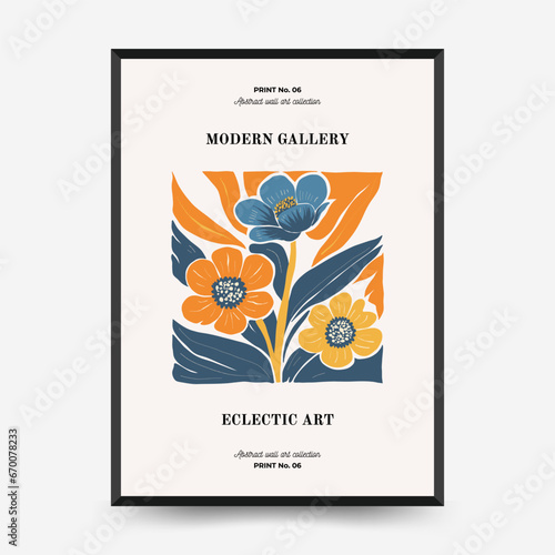 Abstract floral posters template. Modern trendy Matisse minimal style. Pink and blue colors. Hand drawn design for wallpaper  wall decor  print  postcard  cover  template  banner.