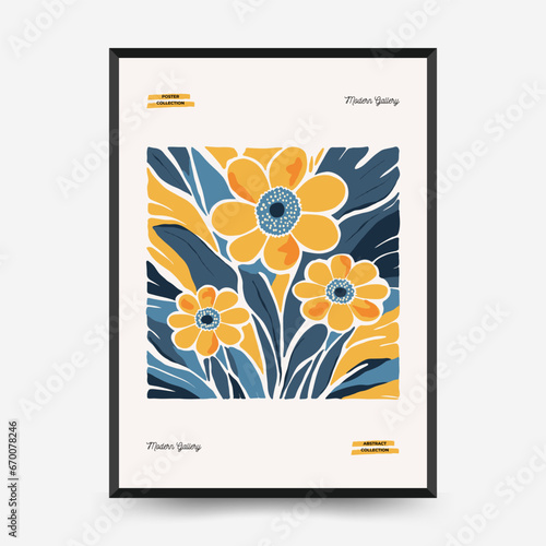 Abstract floral posters template. Modern trendy Matisse minimal style. Pink and blue colors. Hand drawn design for wallpaper  wall decor  print  postcard  cover  template  banner.