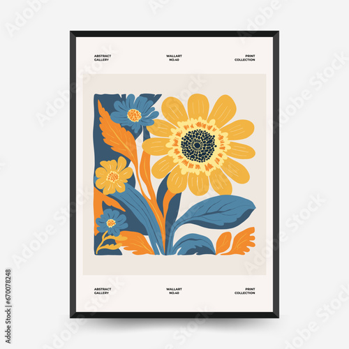 Abstract floral posters template. Modern trendy Matisse minimal style. Pink and blue colors. Hand drawn design for wallpaper  wall decor  print  postcard  cover  template  banner.