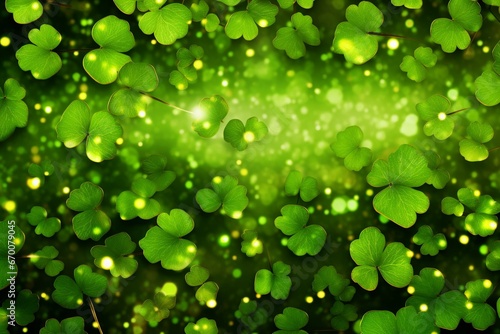 Background of clover leaf in flattering light for St. Patrick's Day celebration. Generative AI photo