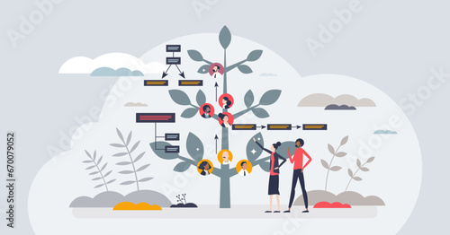 Succession planning with effective business strategy tiny person concept. Company development and growth strategy with leader management vector illustration. Effective work to reach peak potential.