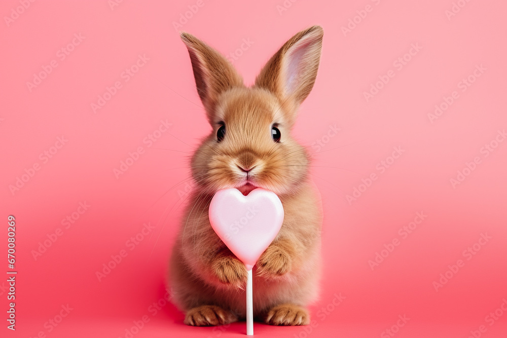adorable bunny with a heart shaped lollipop adorable bunny with a heart shaped lollipop