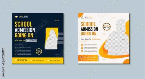 School admission social media post banner design. back to school social media post banner design set. Back to school admission promotion banner. school admission template for social media ad.
