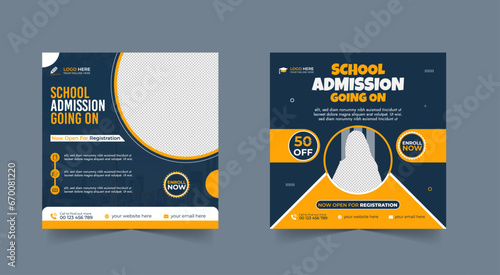 School admission social media post banner design. back to school social media post banner design set. Back to school admission promotion banner. school admission template for social media ad.
