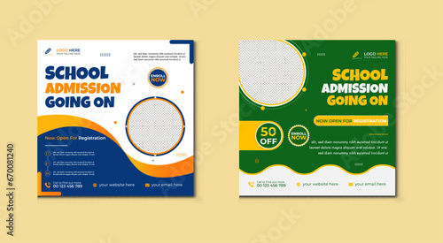 School admission social media post banner design. back to school social media post banner design set. Back to school admission promotion banner. school admission template for social media ad.
