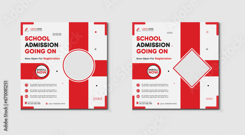 School admission social media post banner design. back to school social media post banner design set. Back to school admission promotion banner. school admission template for social media ad.
