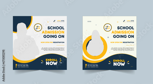 School admission social media post banner design. back to school social media post banner design set. Back to school admission promotion banner. school admission template for social media ad.
