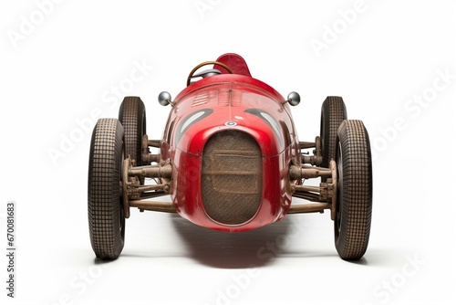 front view of a vintage red race car. Generative AI