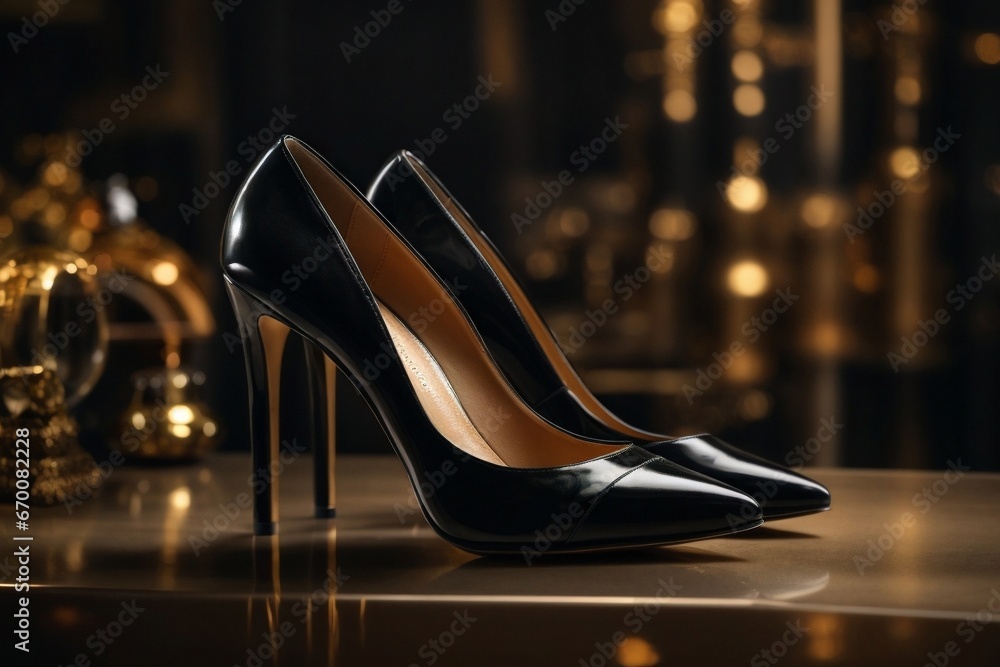 luxury fashionable black heels on luxury background luxury fashionable black heels on luxury background