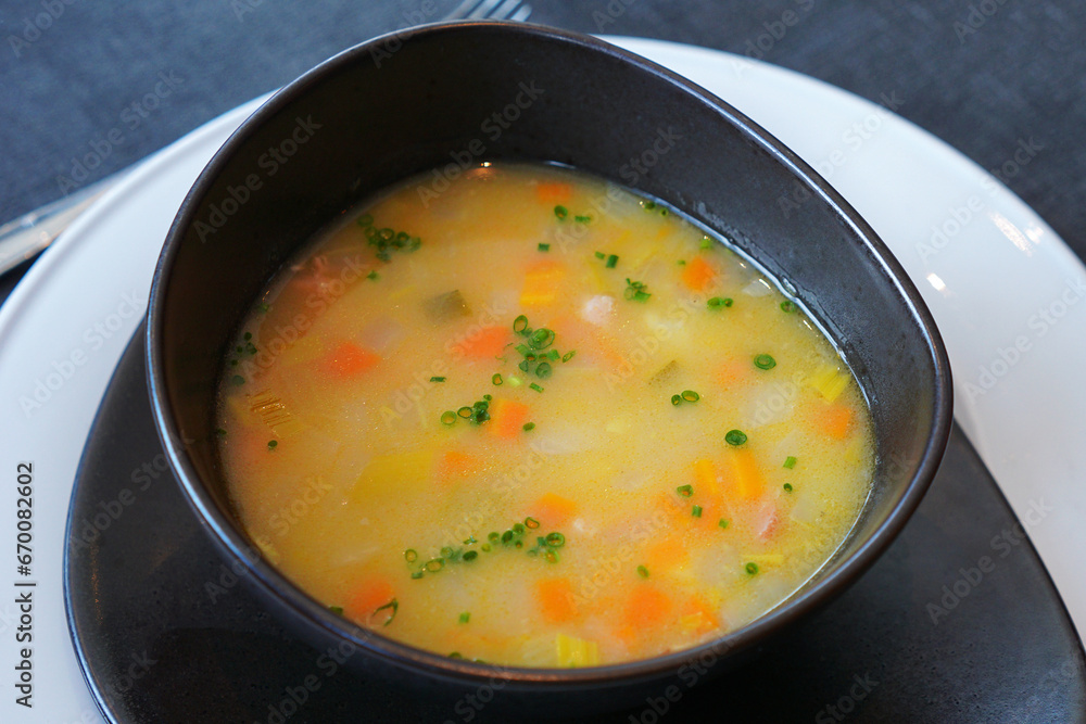 Close up Zuppa d'orzo e speck, Ricetta Altoatesina (Italian beans and barley soup) Close up Zuppa d'orzo e speck, Ricetta Altoatesina (Italian beans and barley soup)
