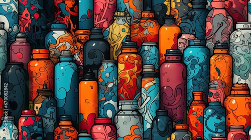 Stampa su tela Seamless pattern with colorful graffiti spray cans.