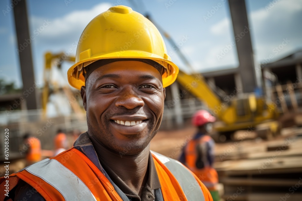 Construction worker smile face at site Construction worker smile face at site